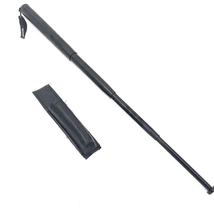 Acél teleszkópos sétapálca, 64 cm, 4 részes, fekete, bőr huzat övcsipesszel, 64 cm