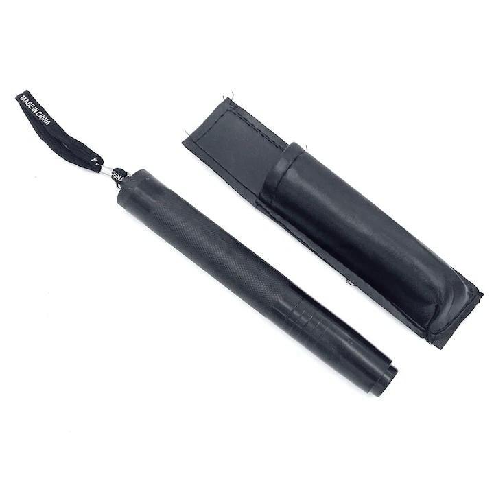 Acél teleszkópos sétapálca, 64 cm, 4 részes, fekete, bőr huzat övcsipesszel, 64 cm