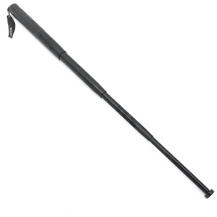 Acél teleszkópos sétapálca, 64 cm, 4 részes, fekete, bőr huzat övcsipesszel, 64 cm