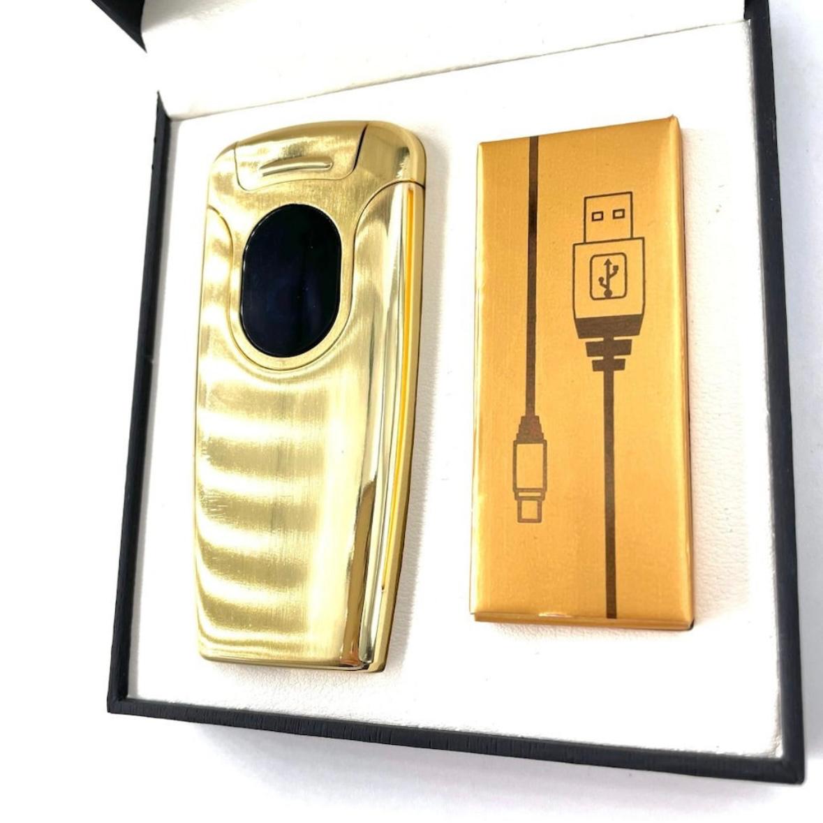 Bricheta electrica Gold Alien, aprindere cu TOUCH, dublu arc , fara gaz , aurie, incarcare usb