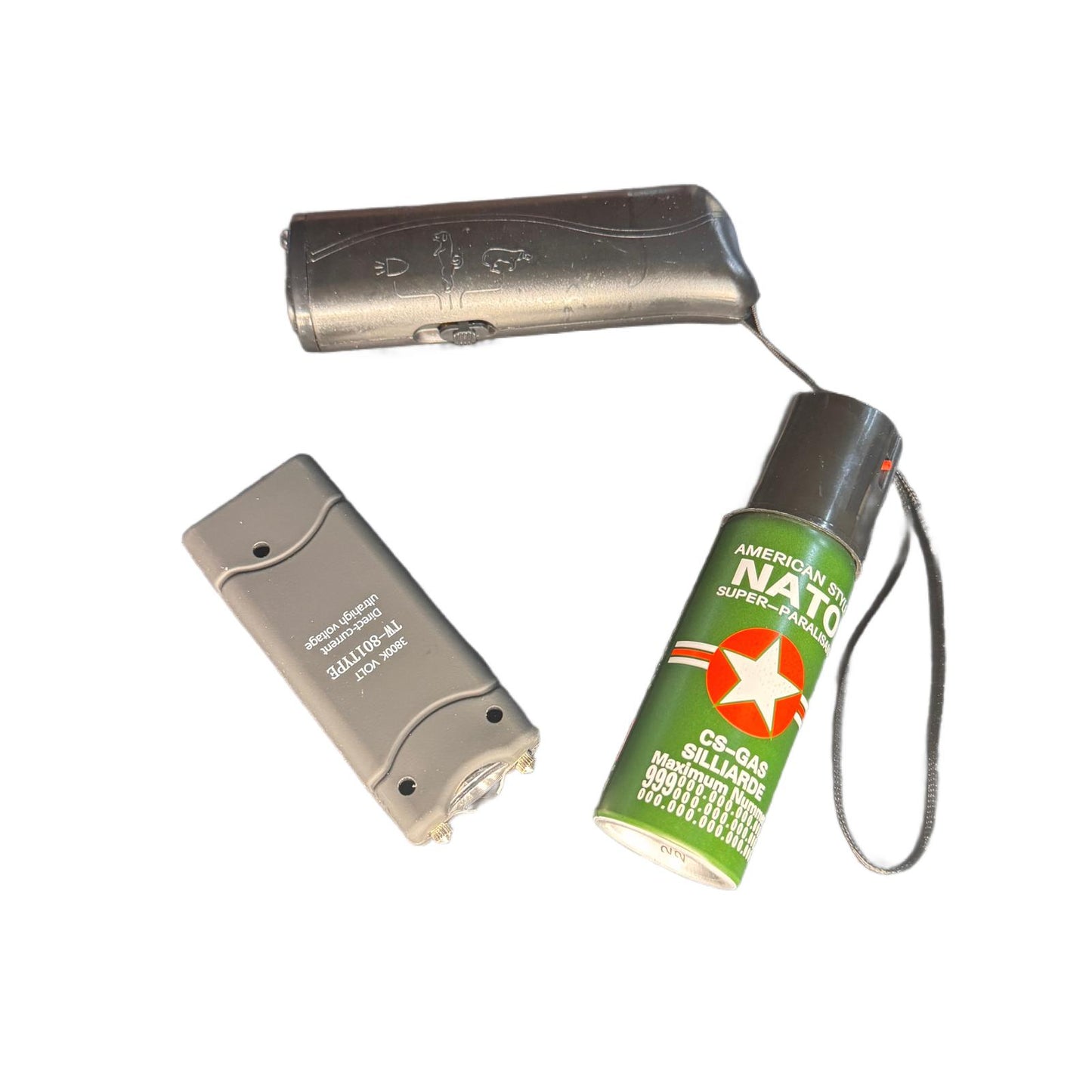 Set autoaparare camping format din mini-electrosoc, spray 60 ml si aparat impotriva cainilor agresivi