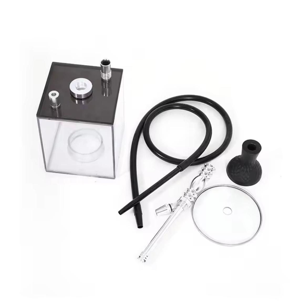 Narghilea Hookah Ice Cub, acril, 33 cm, 2 furtunuri, negru