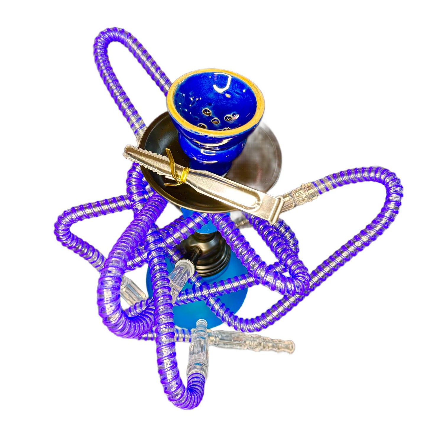 Narghila Mini Glowing Sapphire, 3 furtunuri, 28 cm, albastru