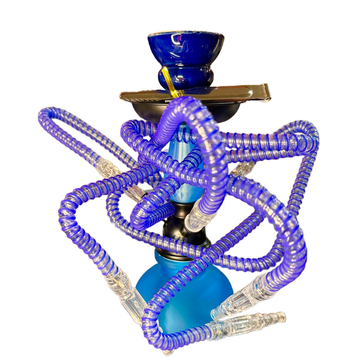 Narghila Mini Glowing Sapphire, 3 furtunuri, 28 cm, albastru