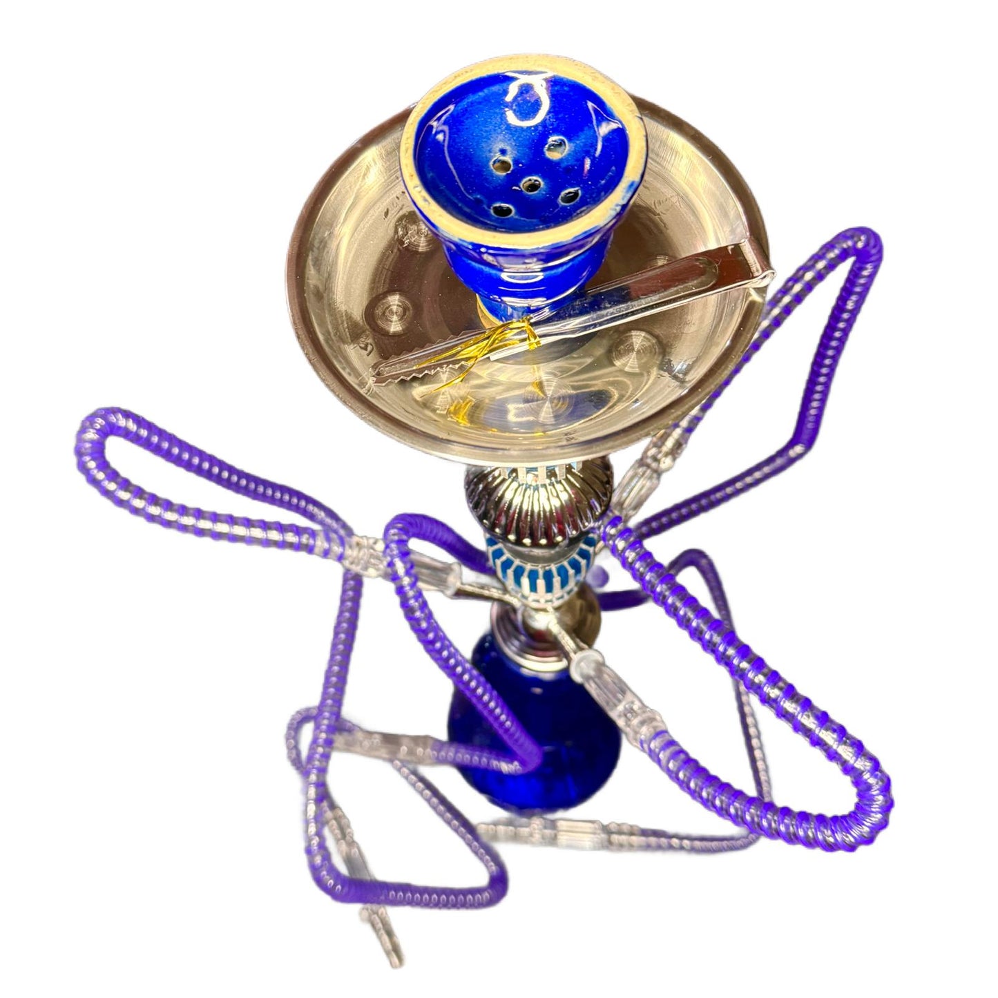 Narghila Hookah Blue Spider, cu 3 furtunuri, 55 cm, Albastru