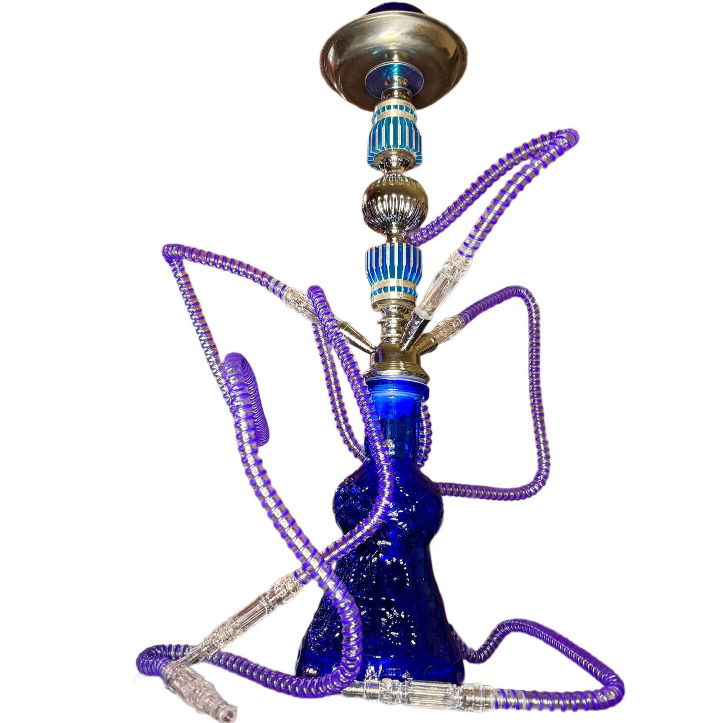 Narghila Hookah Blue Spider, cu 3 furtunuri, 55 cm, Albastru