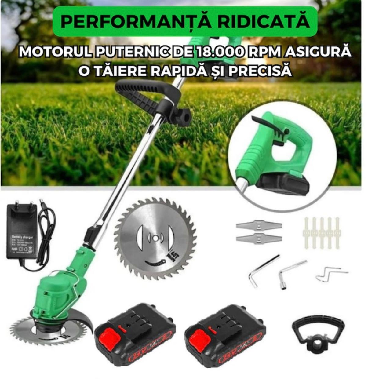 Motocoasa Electrica cu 2 acumulatori de 48V, 4000mAh, Putere 1000W, 18000 RPM