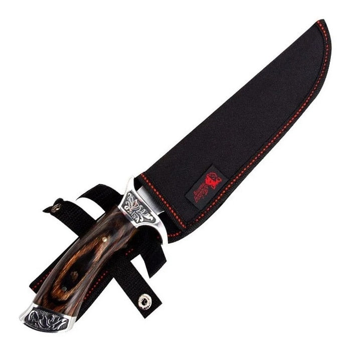 Medve stílusú vadászkés 32 cm-es övkapcsos tokkal