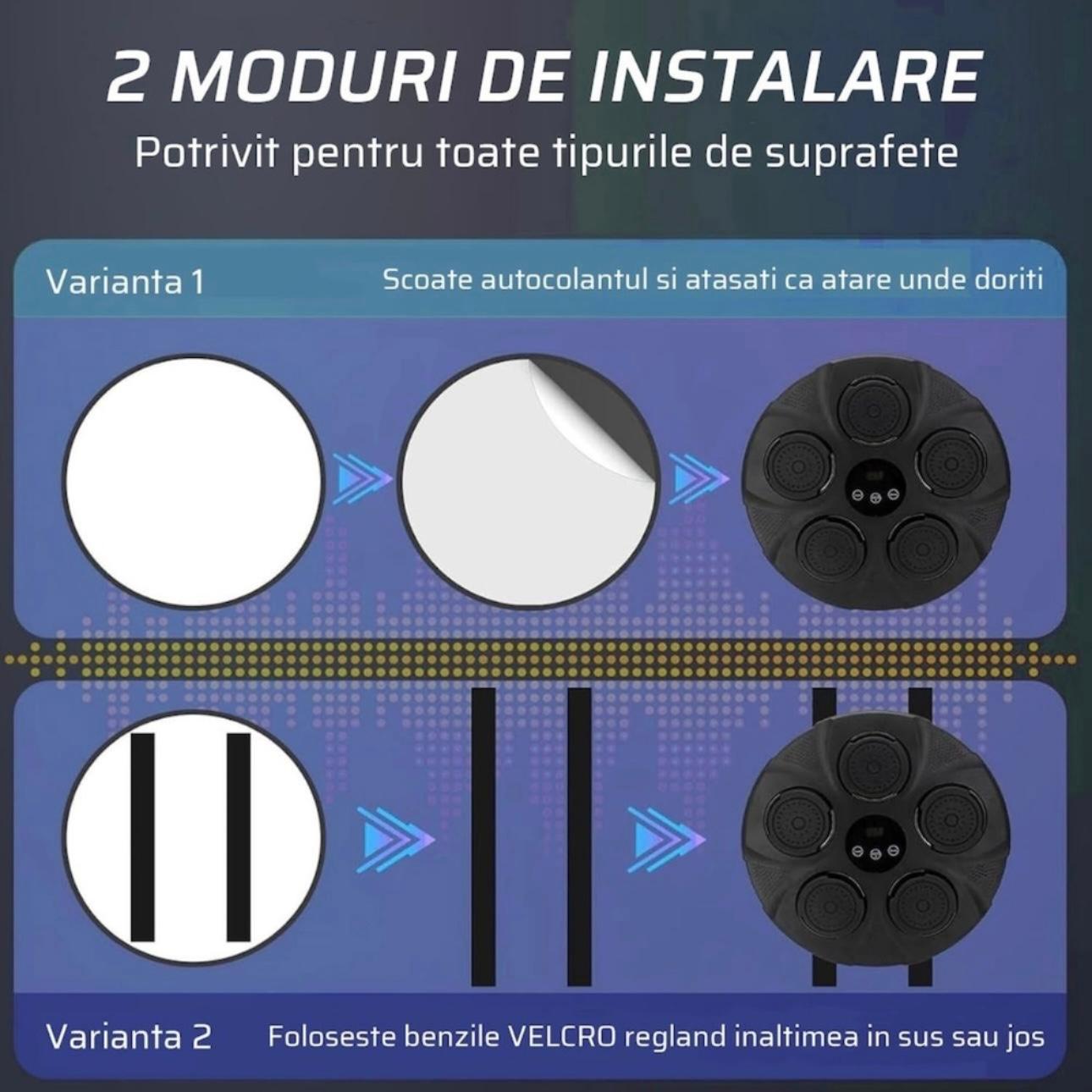 Tinta lovituri Box cu Difuzor incorporat, Conexiune Bluetooth, Montabil pe perete, Iluminare LED pentru zona de lovire, Pentru Copii si Adulti