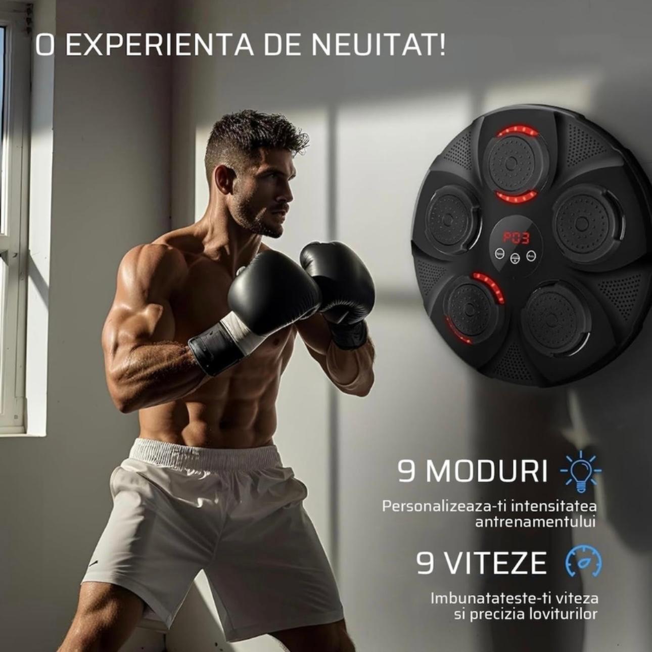 Tinta lovituri Box cu Difuzor incorporat, Conexiune Bluetooth, Montabil pe perete, Iluminare LED pentru zona de lovire, Pentru Copii si Adulti