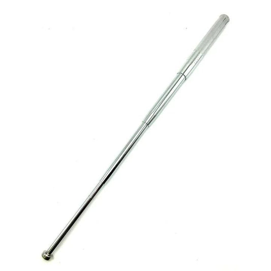 Acél teleszkópos bot, 64 cm, 4 szekciós, ezüst, bőr huzat övcsipesszel, 64 cm