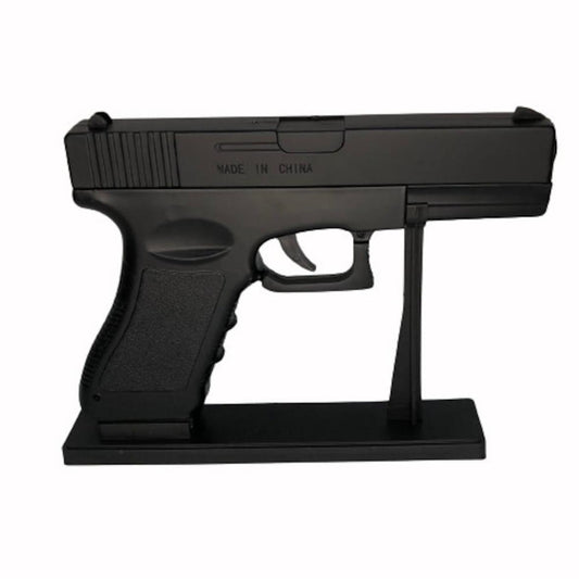 Szélálló pisztoly típusú öngyújtó, Glock 18, bemutató állvány, 20 cm