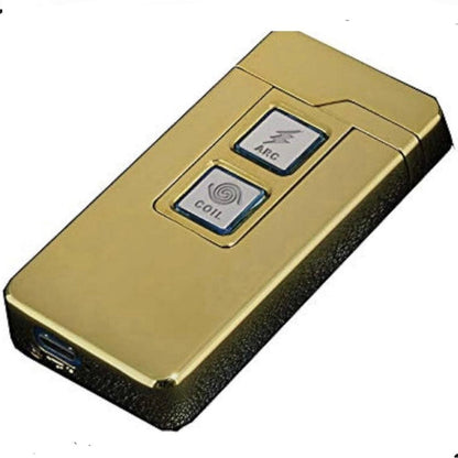 Spring lighter, rechargeable via usb, anti-wind, gold, 7 cm