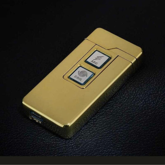 Rugós öngyújtó, usb-n keresztül tölthető, szélálló, arany, 7 cm
