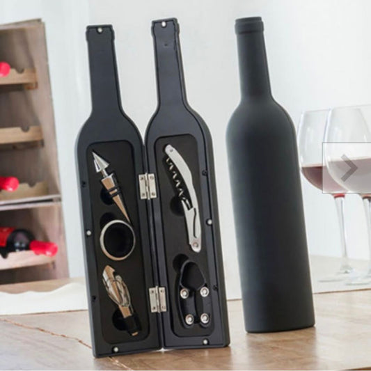 Set tip sticla Secret of the Bottle, cu accesorii pentru vin, negru