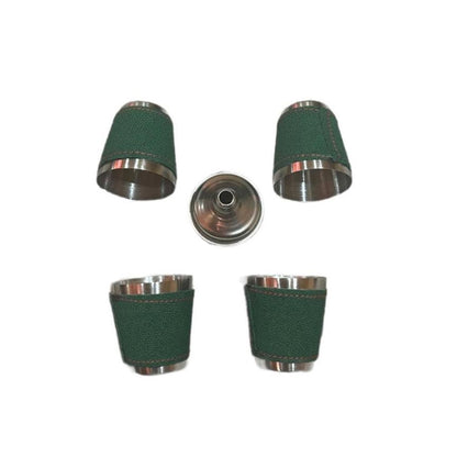 Set cadou Golden Leaf, 6 piese, plosca, pahare tip shot si palnie