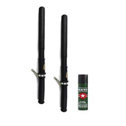 Set 2 bastoane cauciuc tip tonfa, 48 cm, negru si Spray Nato 60 ml ideal pentru paza si autoaparare
