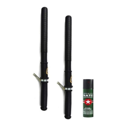 Set 2 bastoane cauciuc tip tonfa, 48 cm, negru si Spray Nato 60 ml ideal pentru paza si autoaparare