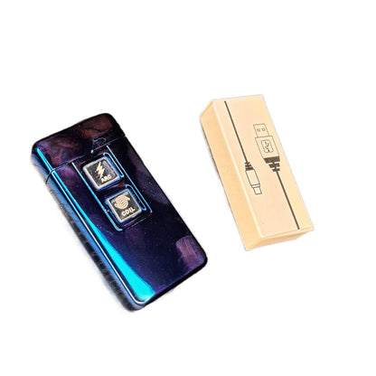 Bricheta cu arc, reincarcabila prin usb, anti-vant, albastru metalic, 7 cm