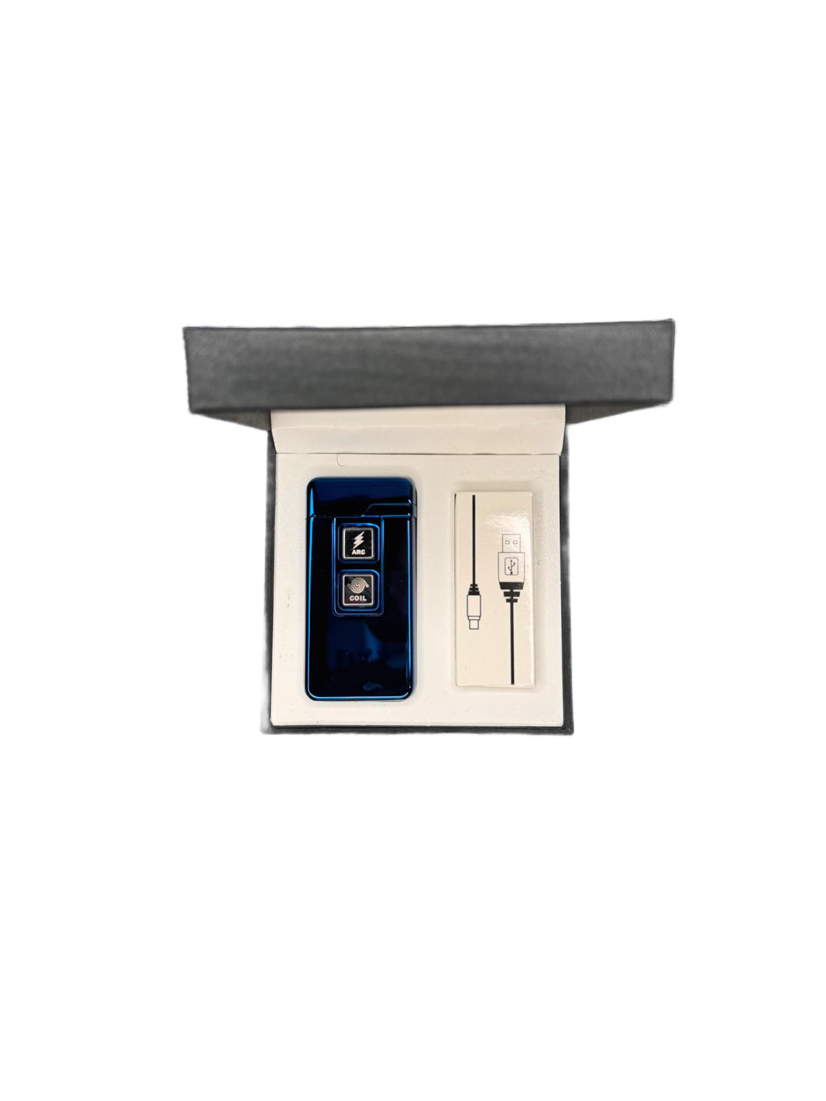 Bricheta cu arc, reincarcabila prin usb, anti-vant, albastru metalic, 7 cm