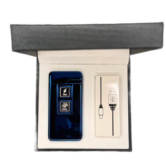 Bricheta cu arc, reincarcabila prin usb, anti-vant, albastru metalic, 7 cm