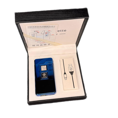 Bricheta cu arc, reincarcabila prin usb, anti-vant, albastru metalic, 7 cm