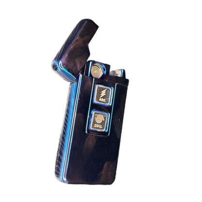 Bricheta cu arc, reincarcabila prin usb, anti-vant, albastru metalic, 7 cm
