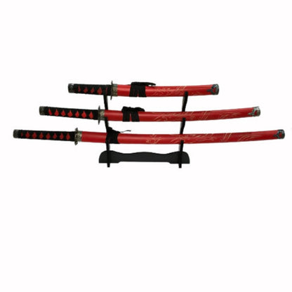 Set 3 sabii cu teaca de lemn Dragon Soul, 3 dimensiuni si suport din lemn, ornament
