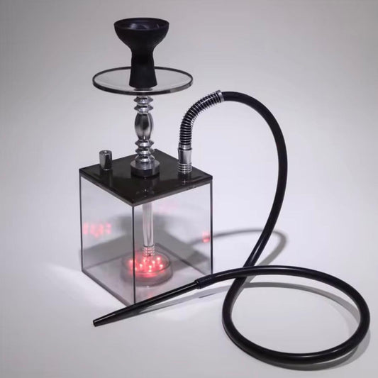 Narghilea Hookah Ice Cub, acril, 33 cm, 2 furtunuri, negru