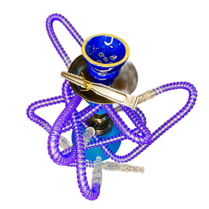 Narghila Mini Glowing Sapphire, 3 furtunuri, 28 cm, albastru