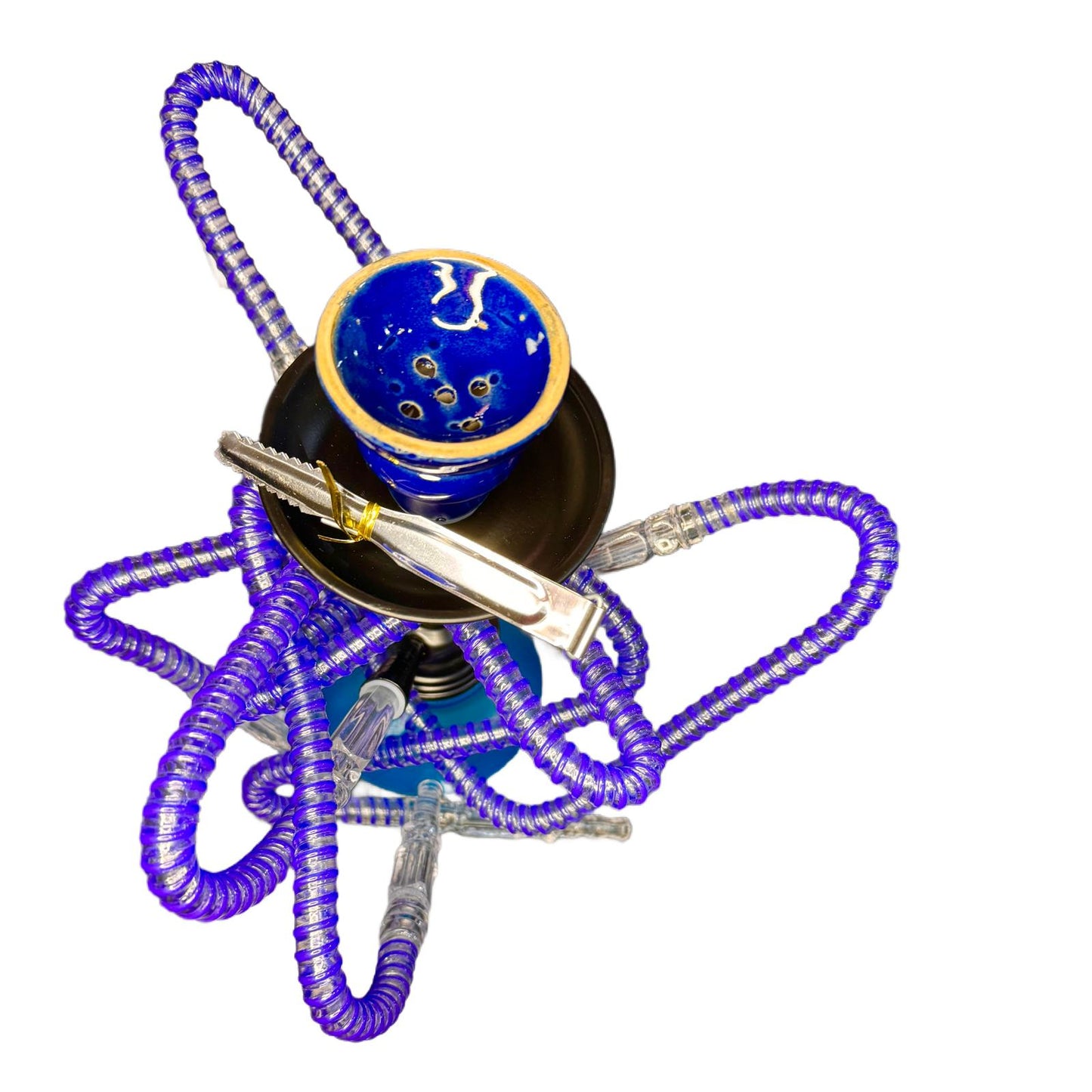 Narghila Mini Glowing Sapphire, 3 furtunuri, 28 cm, albastru