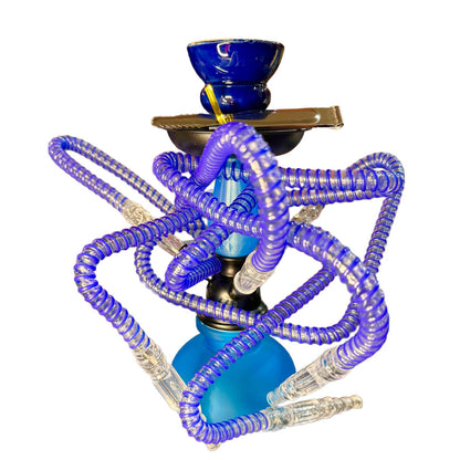 Narghila Mini Glowing Sapphire, 3 furtunuri, 28 cm, albastru
