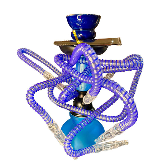 Narghila Mini Glowing Sapphire, 3 furtunuri, 28 cm, albastru