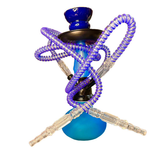 Narghila Mini Blue Paradise, 2 furtunuri, 28 cm, albastru