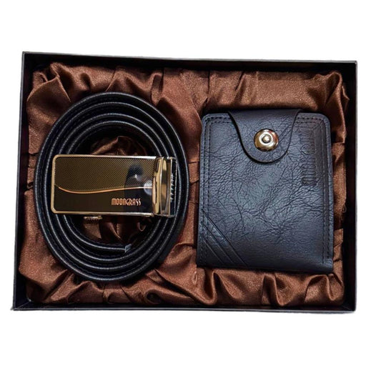Set cadou Old Black, 2 piese format din curea si portofel, negru