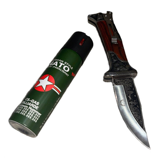 Set format din cutit de vanatoare Night Soldier si spray paralizant 110 ml
