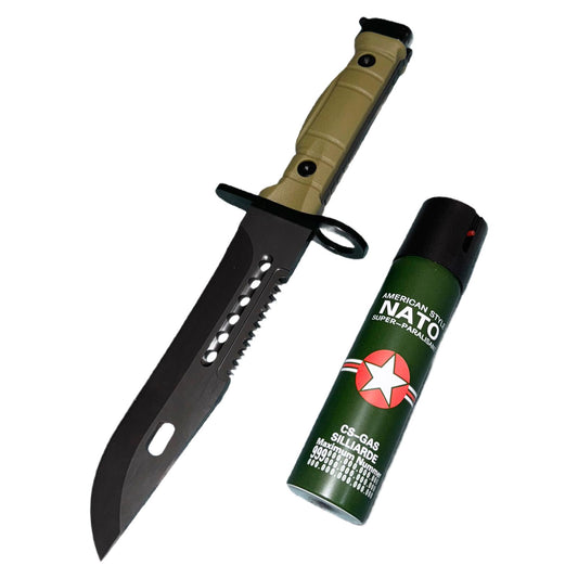 Kit format din Cutit Baioneta Hunter si Spray Autoaparare 110 ml