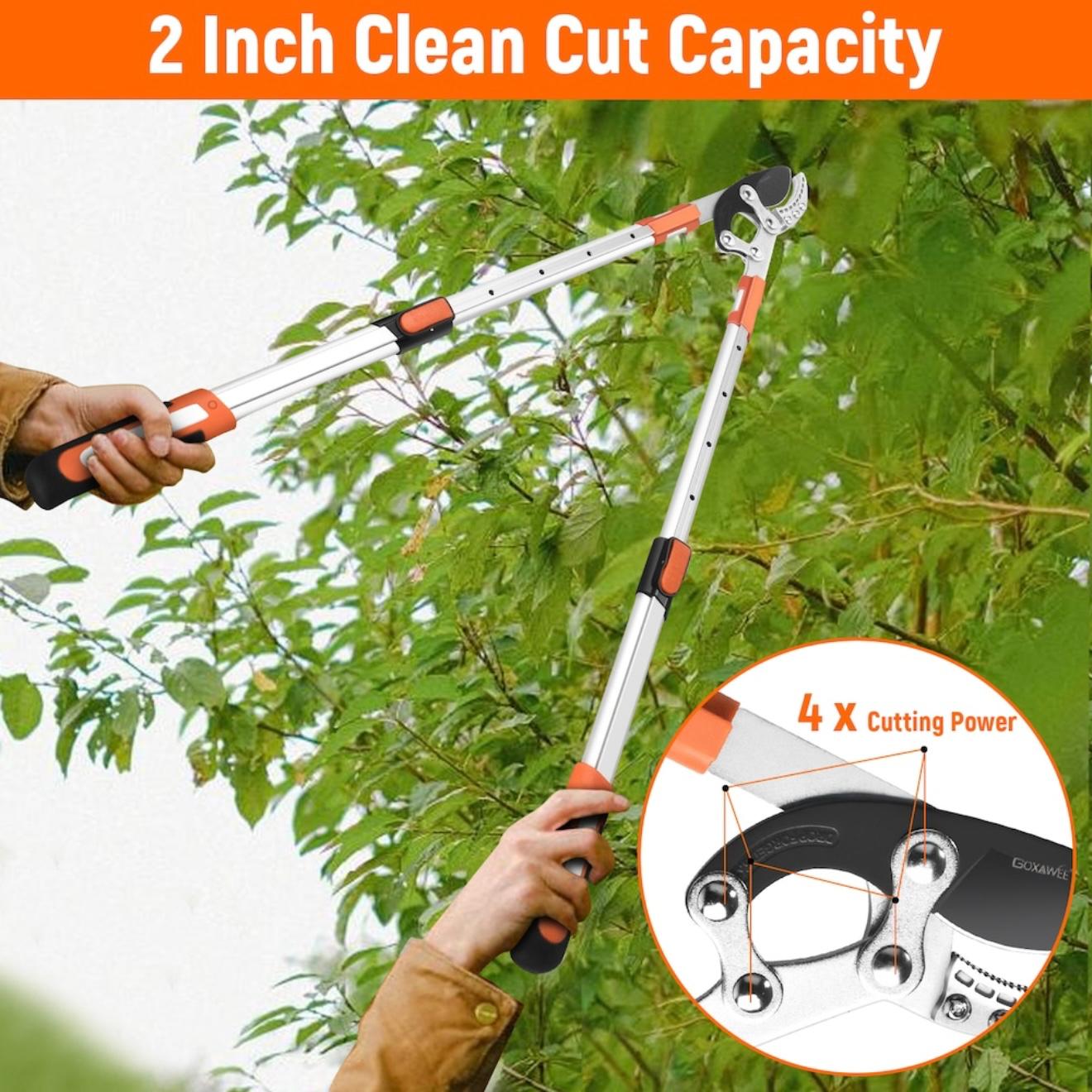 Foarfeca extensibila pentru taiat crengi groase, max 50 mm, 68-104cm, manere cauciuc, aluminiu, portocaliu