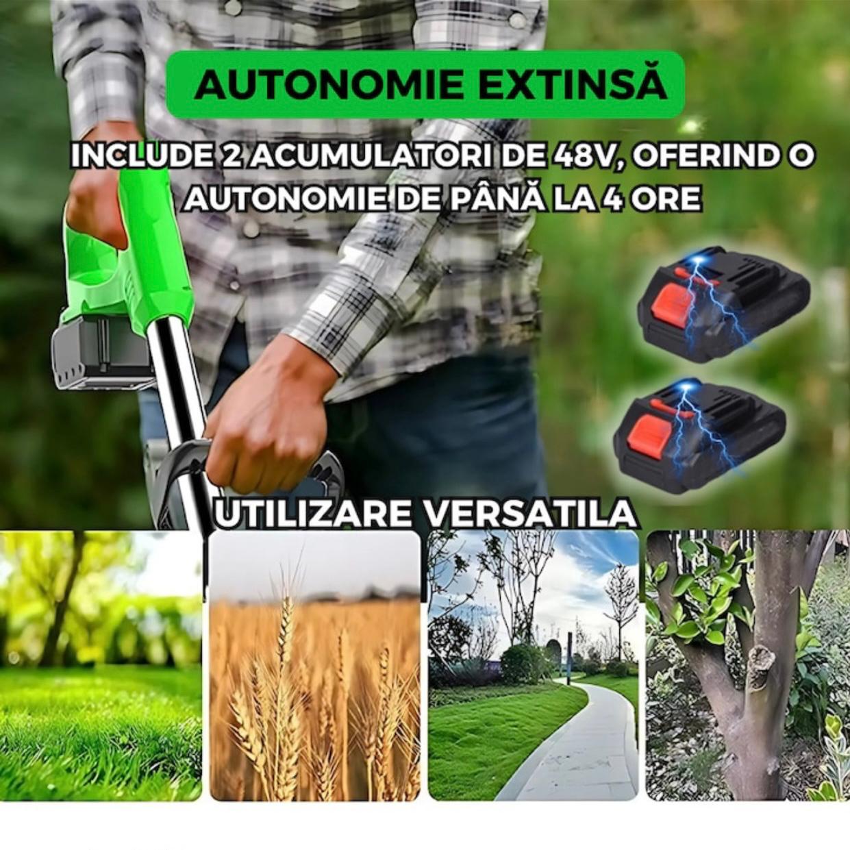 Motocoasa Electrica cu 2 acumulatori de 48V, 4000mAh, Putere 1000W, 18000 RPM