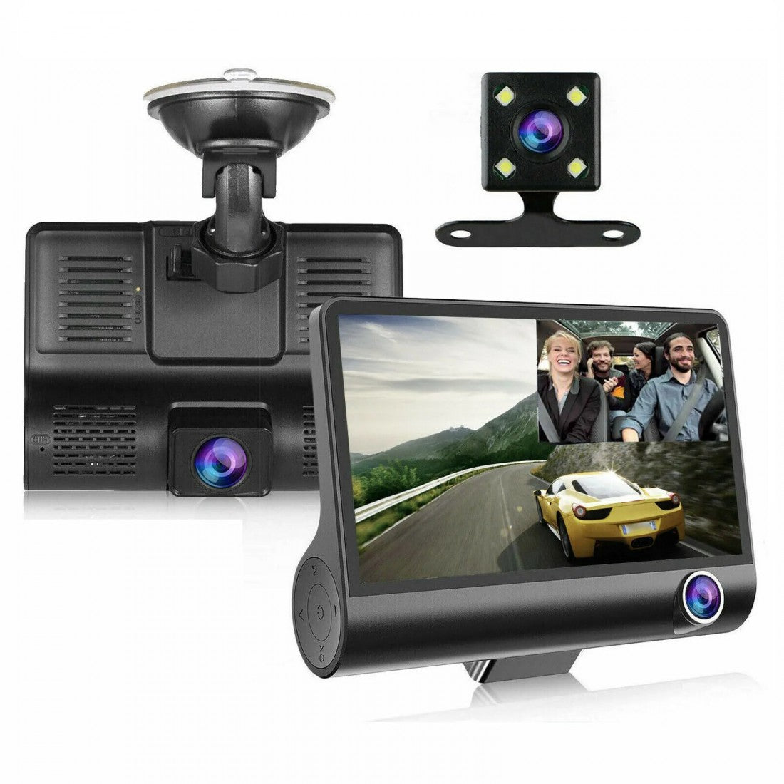 Camera Tripla Auto L300-1, Full HD 1080p, asistenta parcare, ecran 4'', G Senzor, 3 Camere – Fata, Spate, Interior